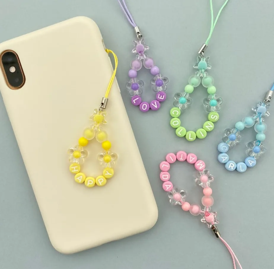 Custom Keychain Cute Mini Beaded Cell Phone Y2K Charm Strap For Hanging Letter Name Mobile Beaded Phone Chain Accessories