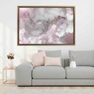Shimmery Alcohol Ink Glass Print: Printed Canvas Art, Pink & Gray Marble Design,<b>GOLD</b> <b>FRAMED</b> CANVAS - Product Image 3