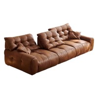 Canapé 3 places droit et long en cuir ciré, style vintage français Big Bear, avec largeur de siège réglable, pour salon, Divano in Pelle