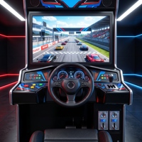 Simulateur de conduite de course automobile commercial avec volant métallique, pédales et siège à mouvement, en anglais