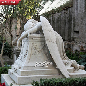 Statue d'ange ailé en <span class=keywords><strong>pierre</strong></span> <span class=keywords><strong>blanche</strong></span> tombée en larmes, <span class=keywords><strong>pierre</strong></span> <span class=keywords><strong>tombale</strong></span> en marbre à vendre - Product Image 4