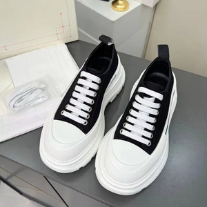 Simple design solid-color casual shoes with thick sole, anti-slip laces, walking shoes with an academic style <b>canvas</b> material - Product Image 1