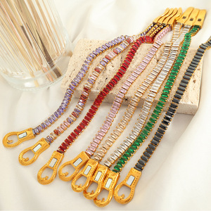 Luxury Gold Plated 18k Four <b>Corner</b> Buckle Bracelet With Colored Zircon Magnetic Clasp Women's Party Jewelry - Product Image 3