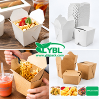 Boîte à nouilles classique en kraft à fond carré de 16 oz, imperméable, double revêtement PE, jetable, pour plats à emporter