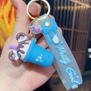 Wholesale Kids Girls Gifts 3D PVC Ice Cream Key Chain Cute Cartoon Milk Tea Boba Keychain - Product Image 6