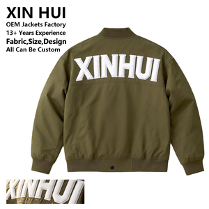 Custom Logo Men's Winter Bomber <b>Jacket</b> Olive Green High Quality Chenille <b>Patch</b> Embroidery Leather/Cotton Fleece Lined Varsity - Product Image 1