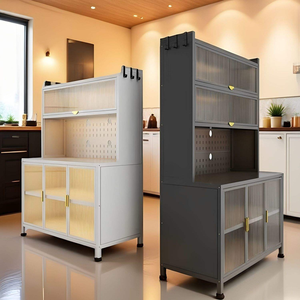 Aparador de Cocina Moderno Independiente de Acero Negro de Henan Sunjoy con Organizador de Panel Perforado y Puertas de Vidrio para Comedor - Product Image 3