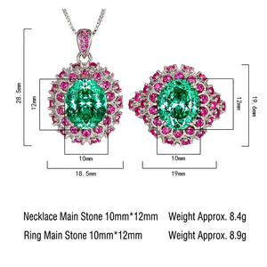 Parure de bijoux exquise en cuivre plaqué argent, zircon ovale 10*12mm, pour fiançailles, fêtes et mariages (collier, boucles d'oreilles, bague) - Product Image 4