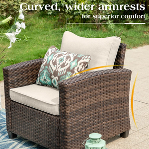 Dwoo 8 Piece Patio Conversation Set Beige Outdoor Courtyard Rattan Furniture Garden with <b>Fire</b> <b>Pit</b> <b>Table</b> - Product Image 4