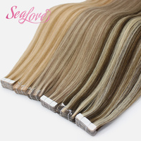 Extensions de cheveux naturels à double trame, couleur balayage, lisses, avec bandes adhésives, vente en gros
