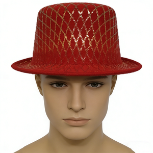 Chapeau Bob en Maille Rouge à Paillettes pour Femme – Protection Solaire et Anti-Vent pour Scène et Spectacles - Product Image 1
