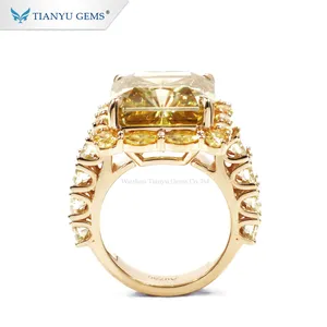 Tianyu Gem Sparkling Yellow Moissanite Diamond 18ct Pure 18K Yellow Gold Ring Jewelry