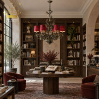 Lustre vintage en fer forgé avec abat-jour en tissu rouge, motif de branches botaniques, luminaire suspendu décoratif pour villa, salon, restaurant