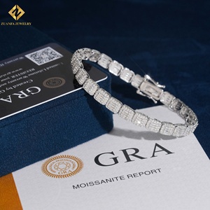Bracelet cubain à maillons carrés et baguettes en argent 925, entièrement pavé de moissanite VVS, bijoux hip-hop pour hommes et femmes - Product Image 2