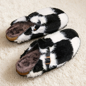 Sabots fourrés à carreaux noirs et blancs personnalisés, mules en liège à boucle réglable, à bout fermé et sans talon, pour <span class=keywords><strong>femme</strong></span>, hiver - Product Image 3