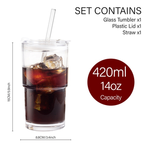 Gobelet en <span class=keywords><strong>verre</strong></span> transparent personnalisable en gros avec paille et couvercle, empilable, de qualité alimentaire, design moderne - Product Image 2