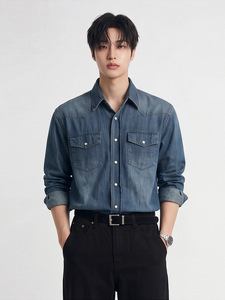 Camisa de Mezclilla 100% Algodón Estilo Occidental, Personalizable con Logotipo Bordado, Venta al Por Mayor, Camisas Casuales de Manga Larga para Hombre - Product Image 2