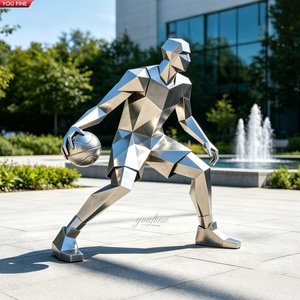 YOUFINE Escultura de Jugador de Tenis de Mesa en Acero Inoxidable Pulido Geométrico, Estatua de <span class=keywords><strong>Ping</strong></span> Pong de Metal de Tamaño Real para Arte Público - Product Image 5