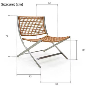 เก้าอี้พักผ่อนทันสมัยฐานสแตนเลส นั่งสบาย เหมาะสำหรับระเบียงกลางแจ้ง พร้อมเบาะหนังวัวถักทอ - Product Image 6