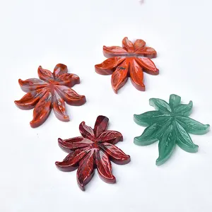 natural crystal carving red jasper leaf green aventurine maple leaf