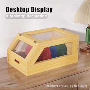 Bamboo Baseball Cap Storage <b>Box</b> With Acrylic Lid <b>Hat</b> Organizer Display Case Dustproof Solid Color 415 - Product Image 2