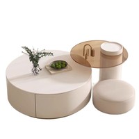 Table basse moderne en verre trempé rétractable et mobile avec rangement pour petit salon