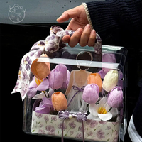 Boîte cadeau carrée en acrylique recyclable, transparente, portable, pour arrangement de bouquet, boîte d'emballage florale DIY pour la Saint-Valentin