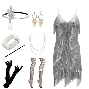 Costumes d'Halloween pour femmes Années 1920 Great <span class=keywords><strong>Gatsby</strong></span> Robe à franges en cachemire avec accessoires Années 20 Ensemble Sexy Party Bodycon Vestido - Product Image 5