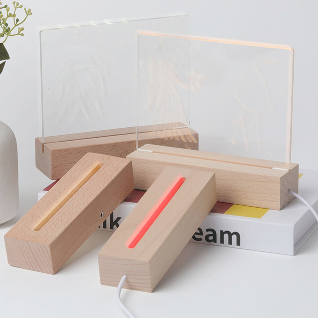 Mini DIY LED Table Lamp with Rectangular Wood Base Modern Design Smart Light for Bedroom Decor Bedside Sleep for Residential Use