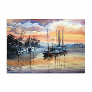 Toile imprimée : Paysage marin abstrait - Voiliers au coucher du soleil, Décoration côtière, ART SUR VERRE TÉRMÉRÉ - Product Image 2