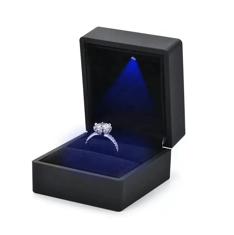 Cajas personalizadas Para Joyas, collar de terciopelo azul y marrón con luz Led, anillo, joyería, caja de regalo con logotipo