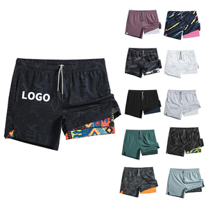 Pantalones Cortos Deportivos Casuales con Logotipo Personalizado para Hombre, Tela <span class=keywords><strong>El</strong></span>ástica, Bolsillos Traseros con Cremallera, para Verano, Gimnasio, Entrenamiento, con Presilla para Toalla - Product Image 1