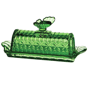 Beurrier en verre vintage avec couvercle et poignée <span class=keywords><strong>papillon</strong></span> en relief pour le stockage alimentaire en cuisine - Product Image 1