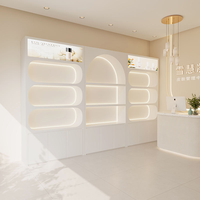Support de présentation de produits de soin et de maquillage en bois à plusieurs niveaux avec 5 étagères, rangement sécurisé, design imperméable et durable pour salon et bar à domicile