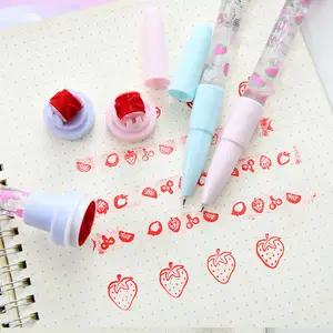 Promoção Pen 5 em 1 Multifuncional Bubble Roller Stamp Escola Papelaria Cute Fruit Design Kids Plastic Ball Pen