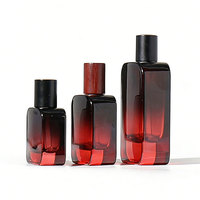 Vente en gros de flacons de parfum rectangulaires oblates en verre épais de luxe de 30 ml, 50 ml, 100 ml, rouge, bleu, brun, avec emballage en boîte