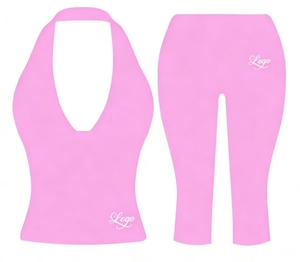 2026 <strong>Womens</strong> Y2K Custom logo Leggings Sets <strong>Jersey</strong> Tracksuits Soild Halter Tops Biker <strong>Shorts</strong> Casual Two Piece Set <strong>Women's</strong> Clothing - Product Image 2
