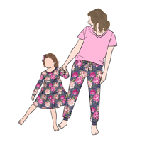 Robe pour fille à manches longues Little Glow Kids Custom Boutique, imprimé floral, design maman et moi, ensemble assorti pour la famille