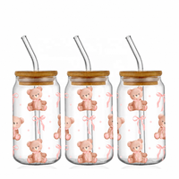 Transferts UV DTF pour gobelets à bon prix, motifs nœuds roses pour verres Libbey de 16 oz, prêts à être expédiés