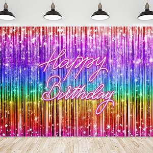 Joyeux anniversaire néon arc-en-ciel saupoudrer moderne Groovy fête photographie fond pour anniversaire Photo <span class=keywords><strong>Studio</strong></span> Shoot personnalisé en Stock - Product Image 1