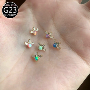 G23 ASTM-F136 14K gouden opaal oorring oorcartilage stud labret lip plug tunnel interne schroefdraad body <span class=keywords><strong>piercing</strong></span> trendy verlovingssieraden - Product Image 2