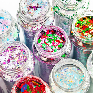 Entrepôts américains 24 bouteilles Ensemble <span class=keywords><strong>de</strong></span> paillettes <span class=keywords><strong>de</strong></span> Noël Holographique Chunky Mix Snowflake Tree Heart Star Pentagram Cosmetic Laser Sequins - Product Image 5