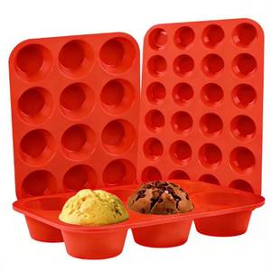 MUYULINS - Molde para Hornear Pasteles y Cupcakes de Silicona Estándar, Antiadherente, Grado Platino LFGB, Libre de BPA, Color Rojo, 12 Tazas - Product Image 1
