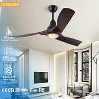 Ventilateur de plafond LED moderne de 52 pouces avec lumière, 3 pales, moteur DC, télécommande, 6 vitesses, pour salon
