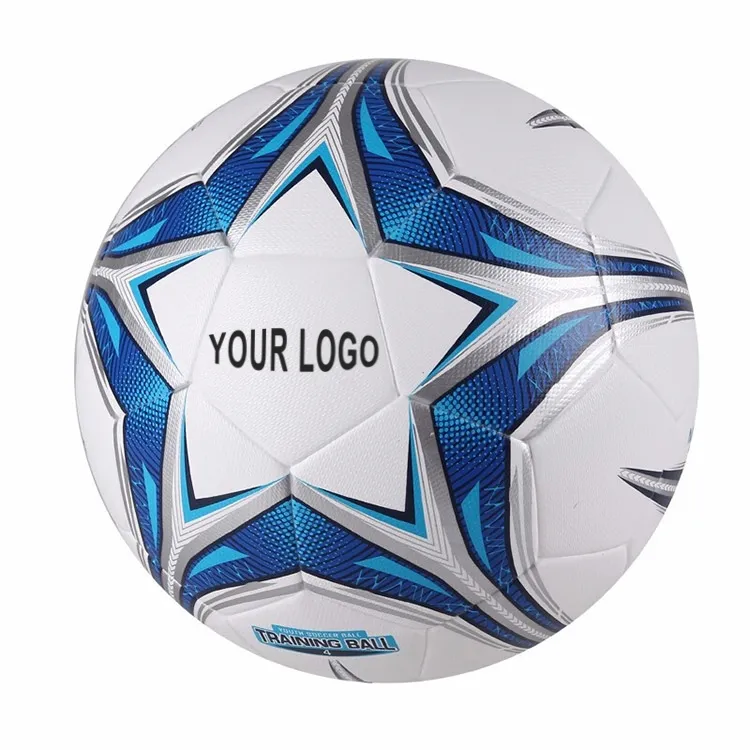 新しいスタイルのサッカーボールサイズ345プロのトレーニングマッチブルーカスタムロゴサッカーボール