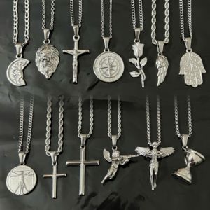 Chaîne en or avec pendentif croisé pour hommes, bijou religieux poli, croisé, avec découpe de diamant, en acier inoxydable, 32mm, 25mm - Product Image 5