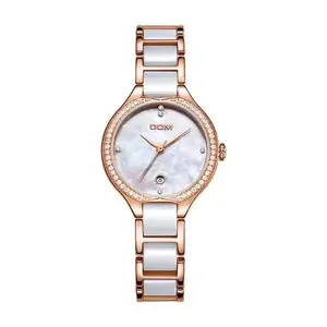 Relógio feminino DOM 1271 de diamantes, relógio de pulso de cerâmica, marca de luxo, vestido feminino, relógio de quartzo Geneva à prova d'água
