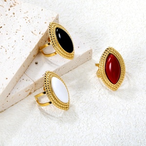 Anillos Ajustables de Acero Inoxidable con Baño de Oro de 18K, Estilo Ins, Resistentes al Agua y al Deslustre, con Turquesa Roja, Blanca y Negra - Product Image 3