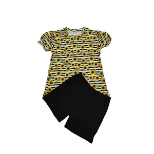 Qingli OEM Kids Clothes Set Girls 8-12 Years Of Age Sunflower Baby Clothes Short Set