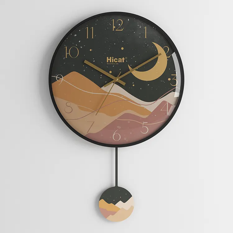 Custom Logo Creative Silent Contemporary Pendulum Wall Clocks Silent Modern Wall Art Decor 12 And 14 Inch